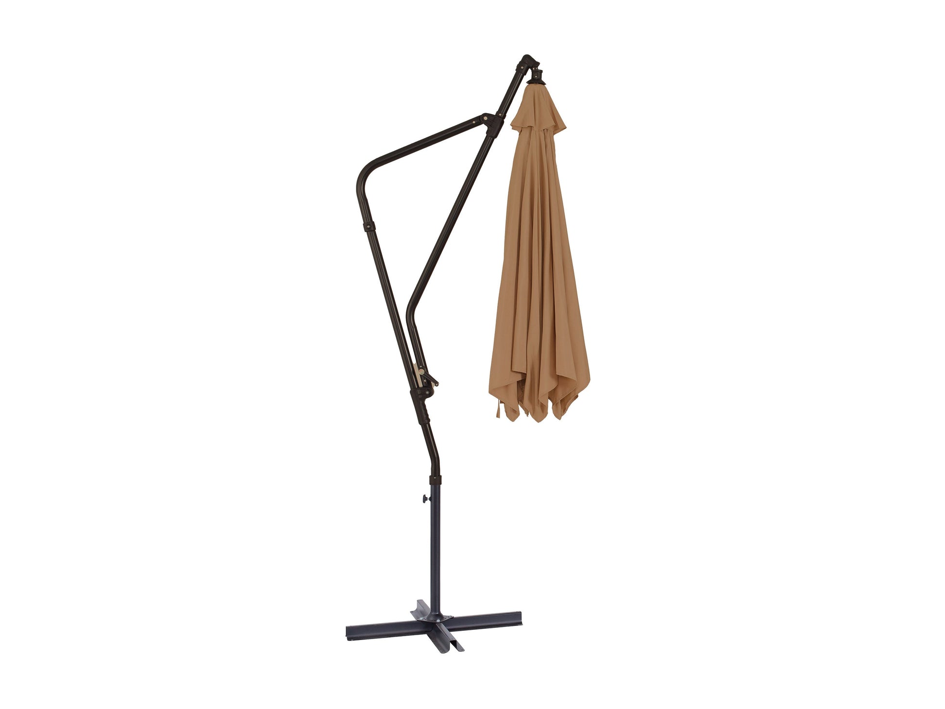 10ft taupe cantilever patio umbrella with tilting feature, sturdy aluminum frame, and UV-resistant fabric, ideal for outdoor shade on decks, patios, and gardens.
