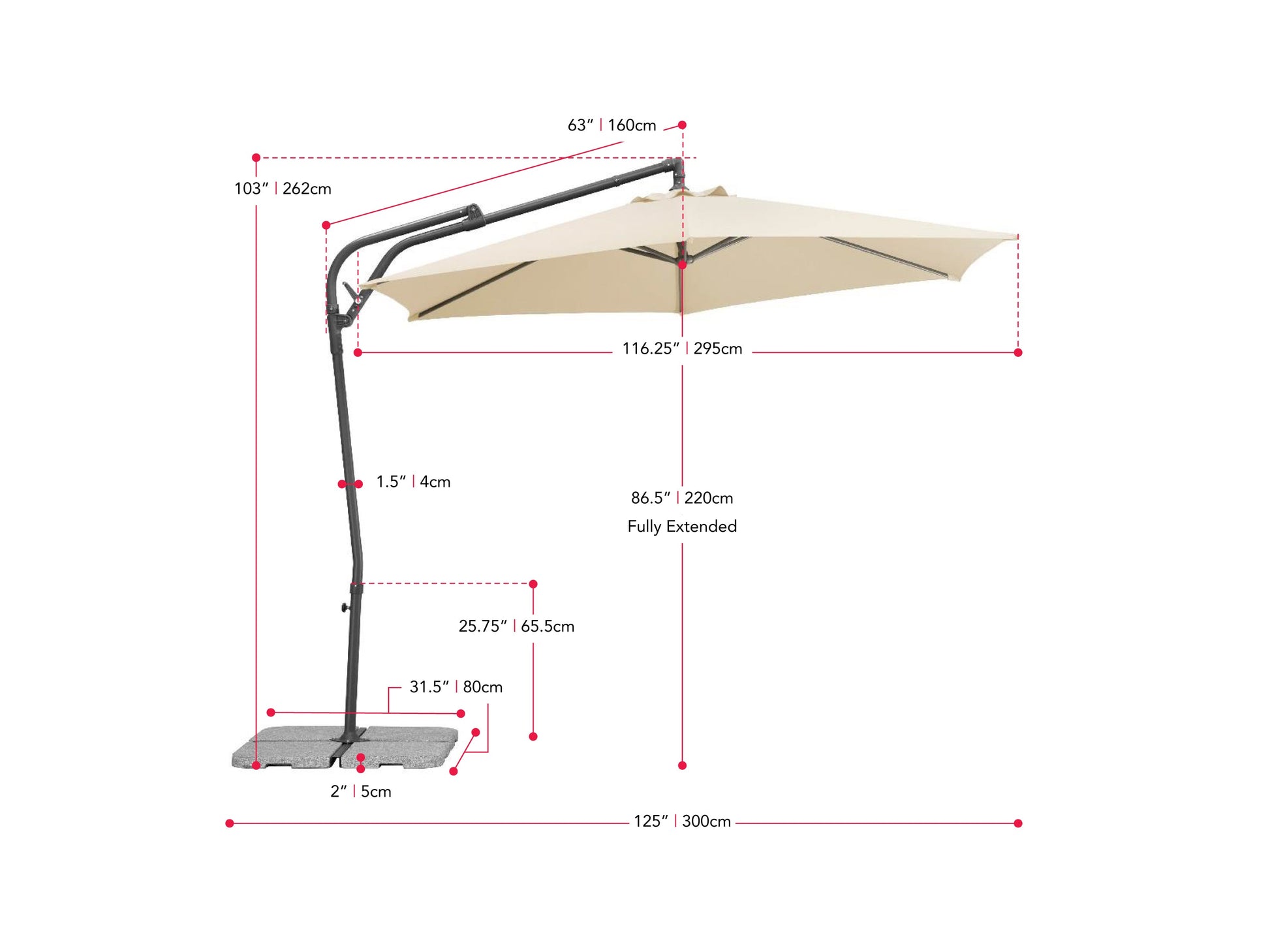 10ft cantilever patio umbrella in warm white with tilting feature, sturdy aluminum frame, and UV-resistant canopy, perfect for outdoor shading and garden decor.
