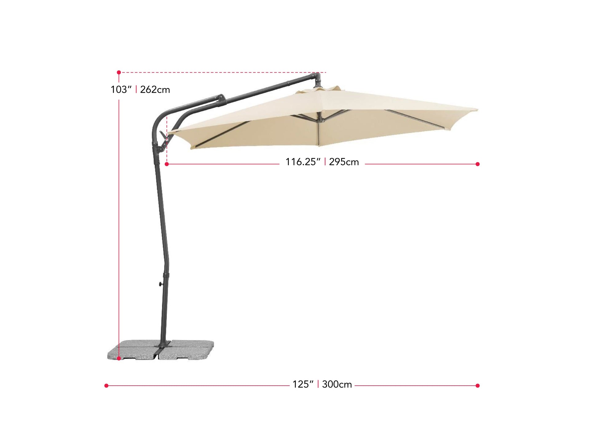 10ft cantilever patio umbrella in warm white with tilting feature, sturdy aluminum frame, and UV-resistant canopy, perfect for outdoor shading and garden decor.