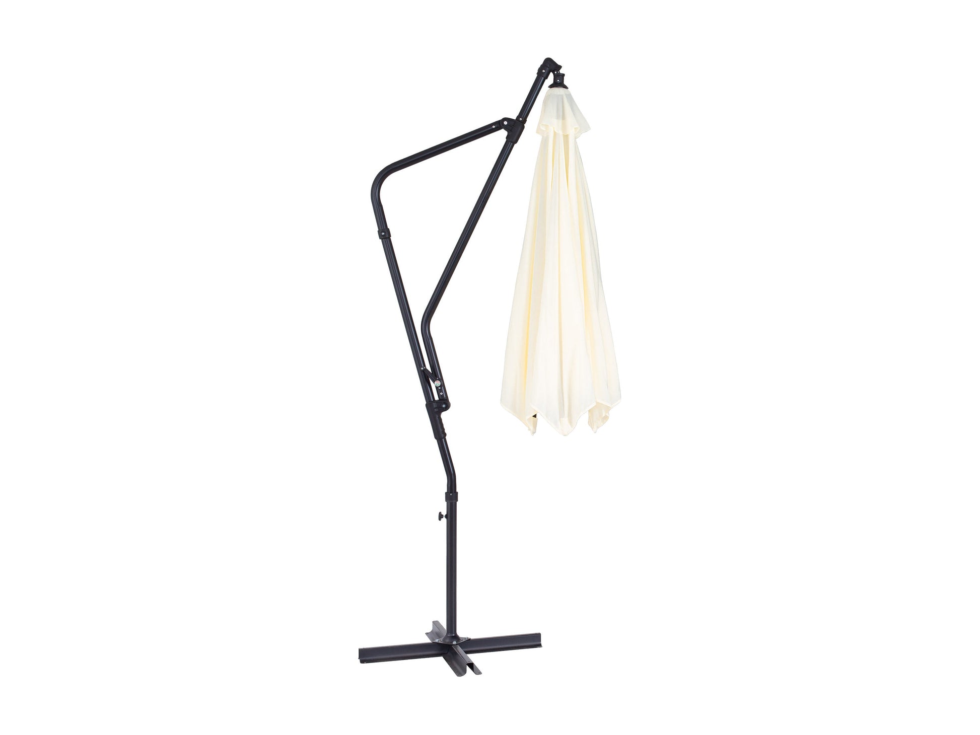 10ft cantilever patio umbrella in warm white with tilting feature, sturdy aluminum frame, and UV-resistant canopy, perfect for outdoor shading and garden decor.