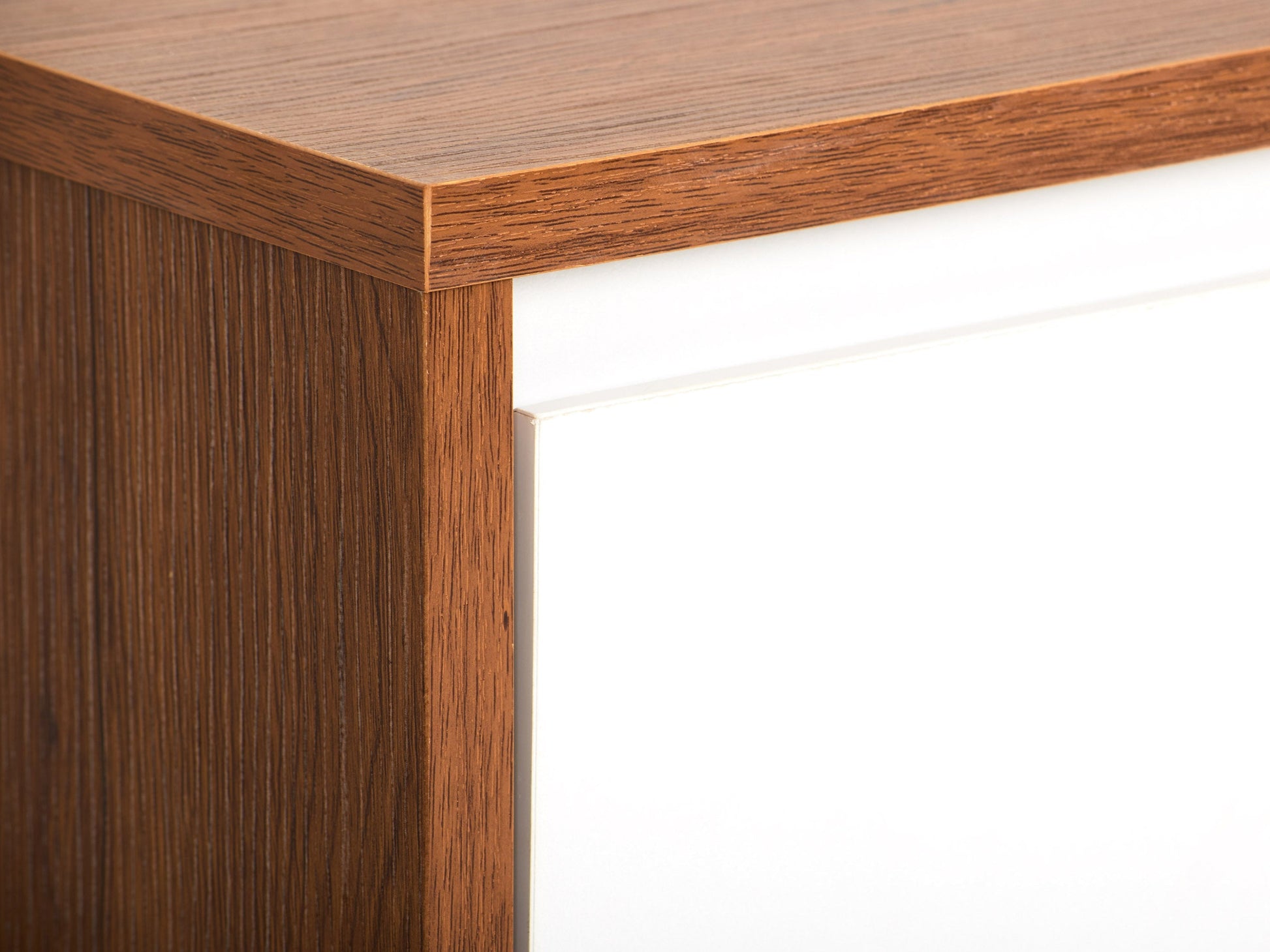 White and dark brown wood TV stand with two open shelves and two cabinets, suitable for TVs up to 68 inches. Features a modern design with a smooth finish, perfect for contemporary living rooms.
