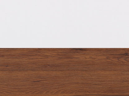 White and dark brown wood TV stand with two open shelves and two cabinets, suitable for TVs up to 68 inches. Features a modern design with a smooth finish, perfect for contemporary living rooms.