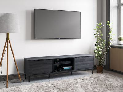 dark grey TV Bench - Open & Closed Storage, TVs up to 85" Cole Collection lifestyle scene by CorLiving#color_cole-dark-grey