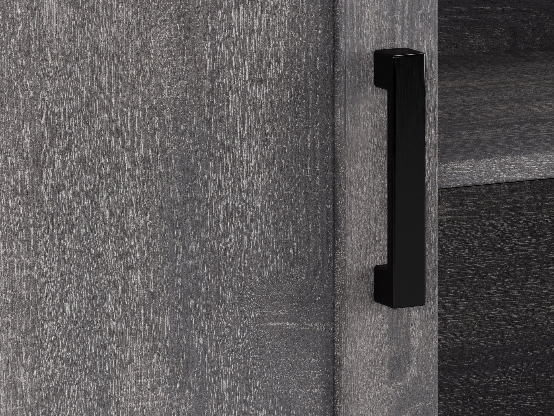 Dark grey TV stand with doors, designed for TVs up to 85 inches. Features sleek, modern design, smooth finish, and ample storage space for media devices and accessories.