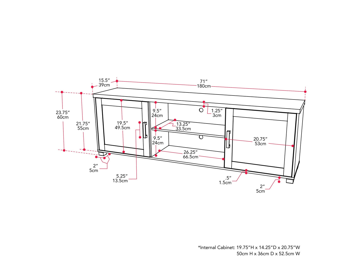 Dark grey TV stand with doors, designed for TVs up to 85 inches. Features sleek, modern design, smooth finish, and ample storage space for media devices and accessories.