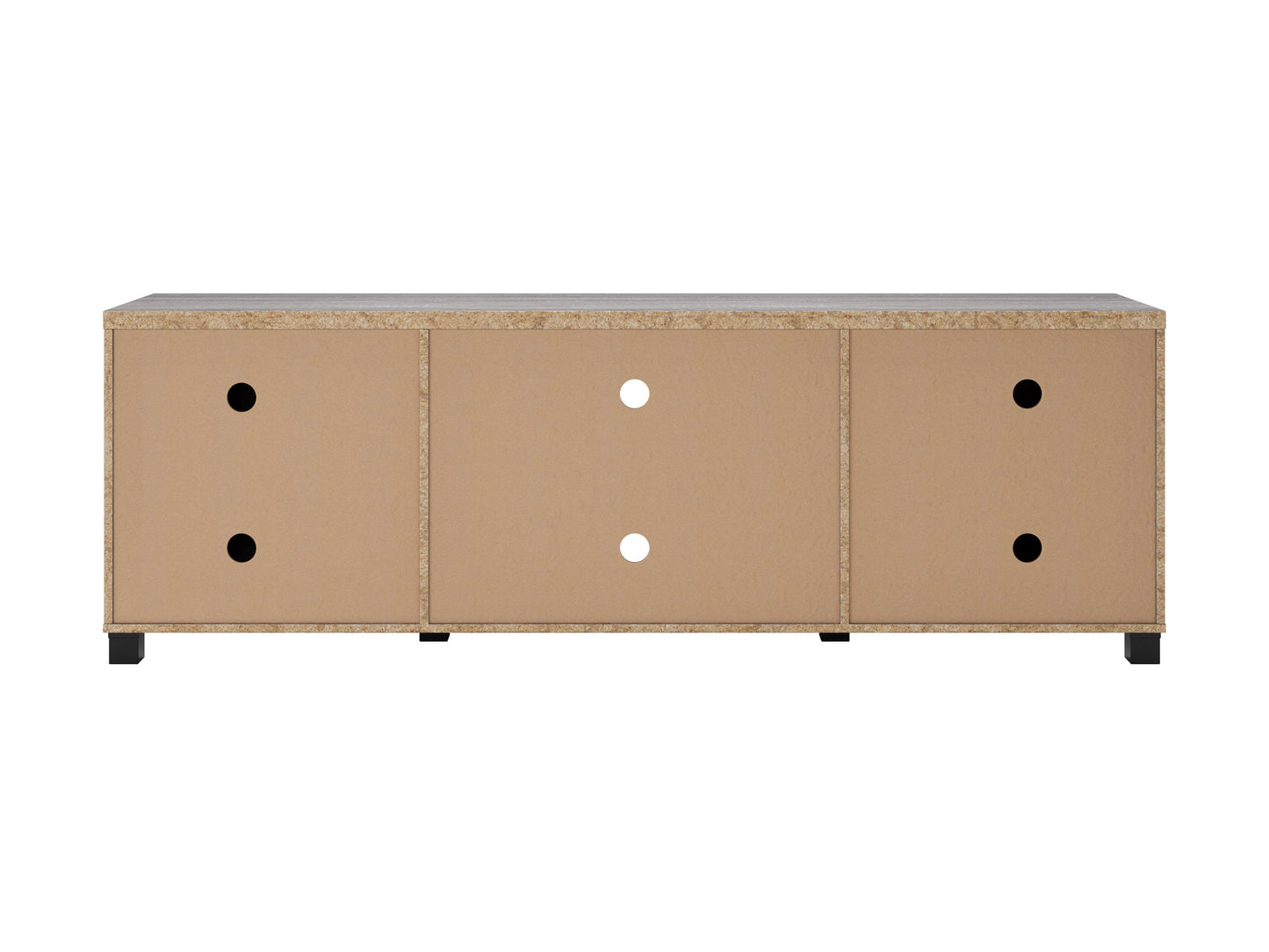 Dark grey TV stand with doors, designed for TVs up to 85 inches. Features sleek, modern design, smooth finish, and ample storage space for media devices and accessories.