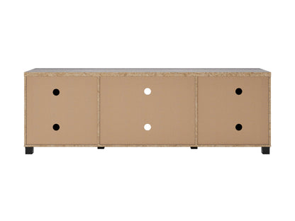 Dark grey TV stand with doors, designed for TVs up to 85 inches. Features sleek, modern design, smooth finish, and ample storage space for media devices and accessories.