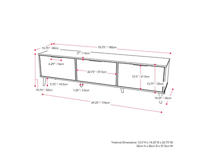 Light wood and grey TV stand with cabinet storage, fits TVs up to 85 inches, featuring sleek design, smooth textures, and ample storage space for media accessories.