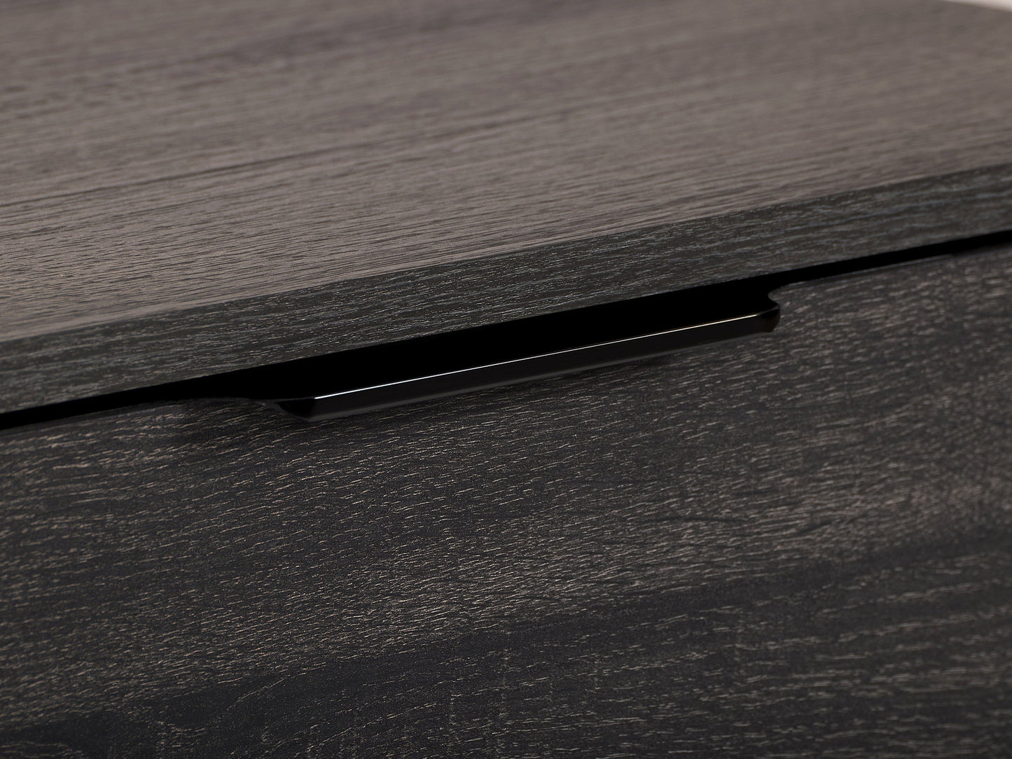 Dark grey TV stand with cabinet storage, suitable for TVs up to 85 inches, featuring sleek lines, modern design, and ample storage space with multiple compartments and shelves.