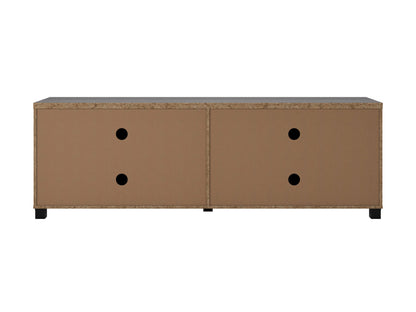 Dark grey TV stand with doors, designed for TVs up to 85 inches. Features sleek, modern design, smooth finish, and ample storage space for media devices and accessories.
