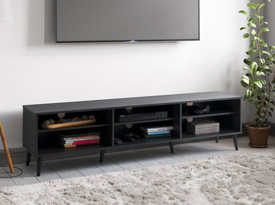 dark grey TV Bench with Open Shelves, TVs up to 85" Cole Collection lifestyle scene by CorLiving#color_cole-dark-grey