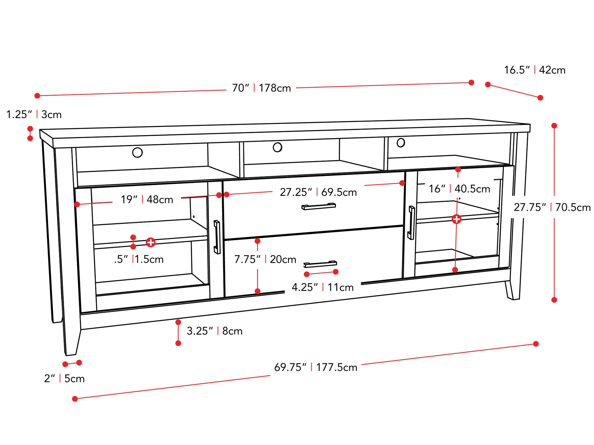 Grey wood TV stand for TVs up to 85 inches, featuring a sleek, modern design with open shelving, two drawers, and a textured wood finish. Ideal for contemporary living rooms and media centers.