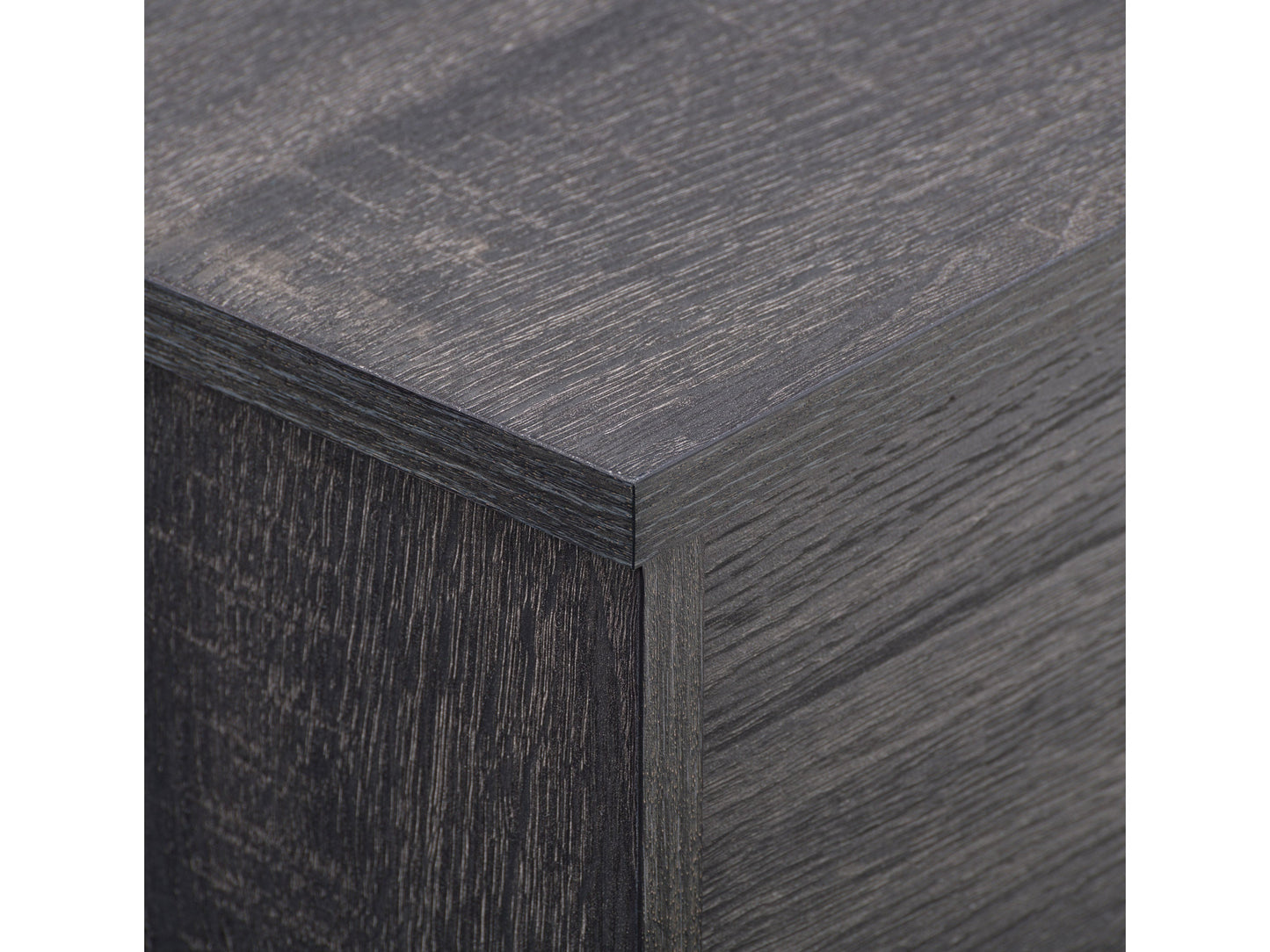 Dark grey modern TV stand for TVs up to 85 inches, featuring sleek lines, ample storage with open shelves and cabinets, made of high-quality wood and metal accents, perfect for contemporary living rooms.