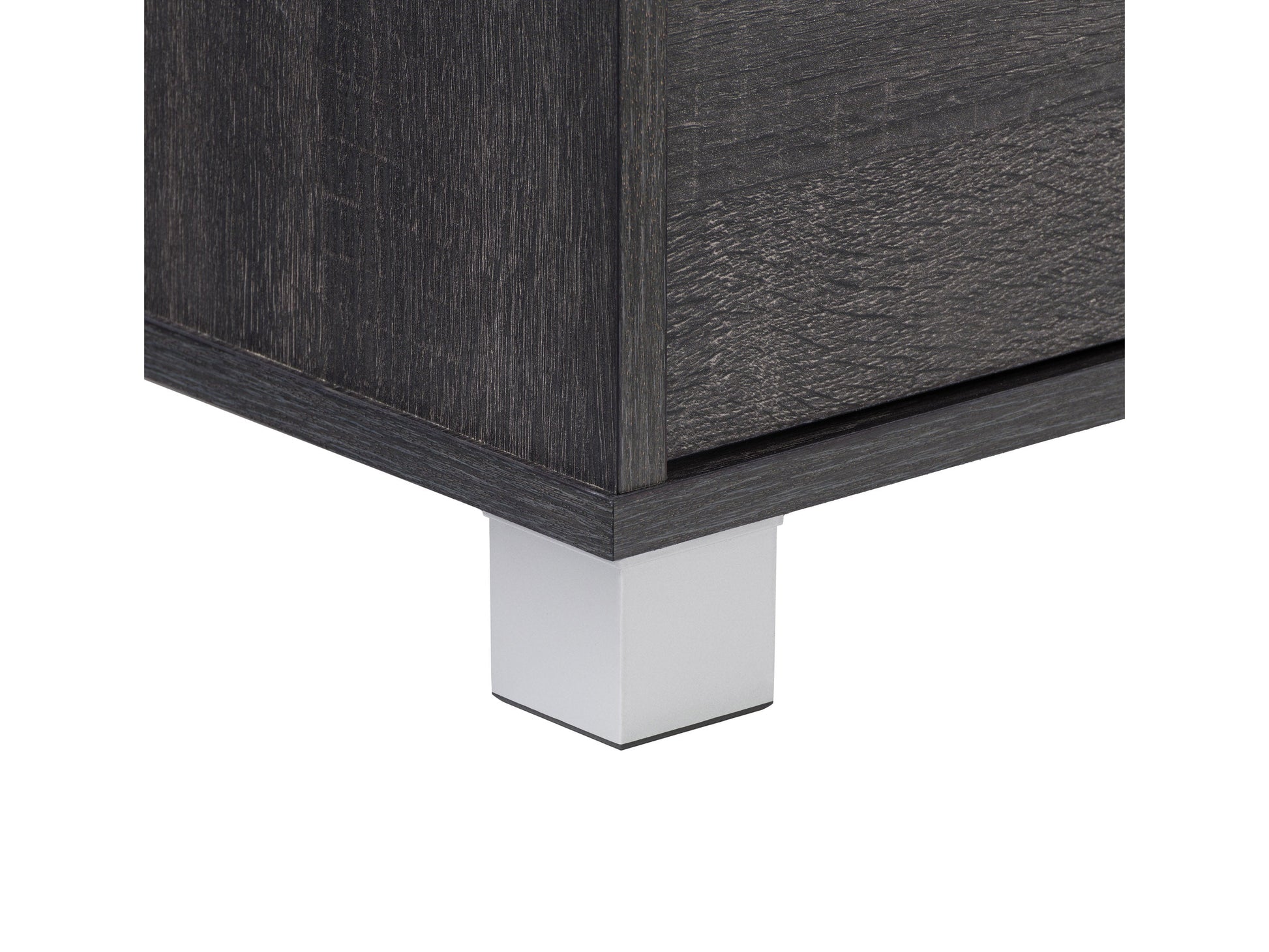 Dark grey modern TV stand for TVs up to 85 inches, featuring sleek lines, ample storage with open shelves and cabinets, made of high-quality wood and metal accents, perfect for contemporary living rooms.