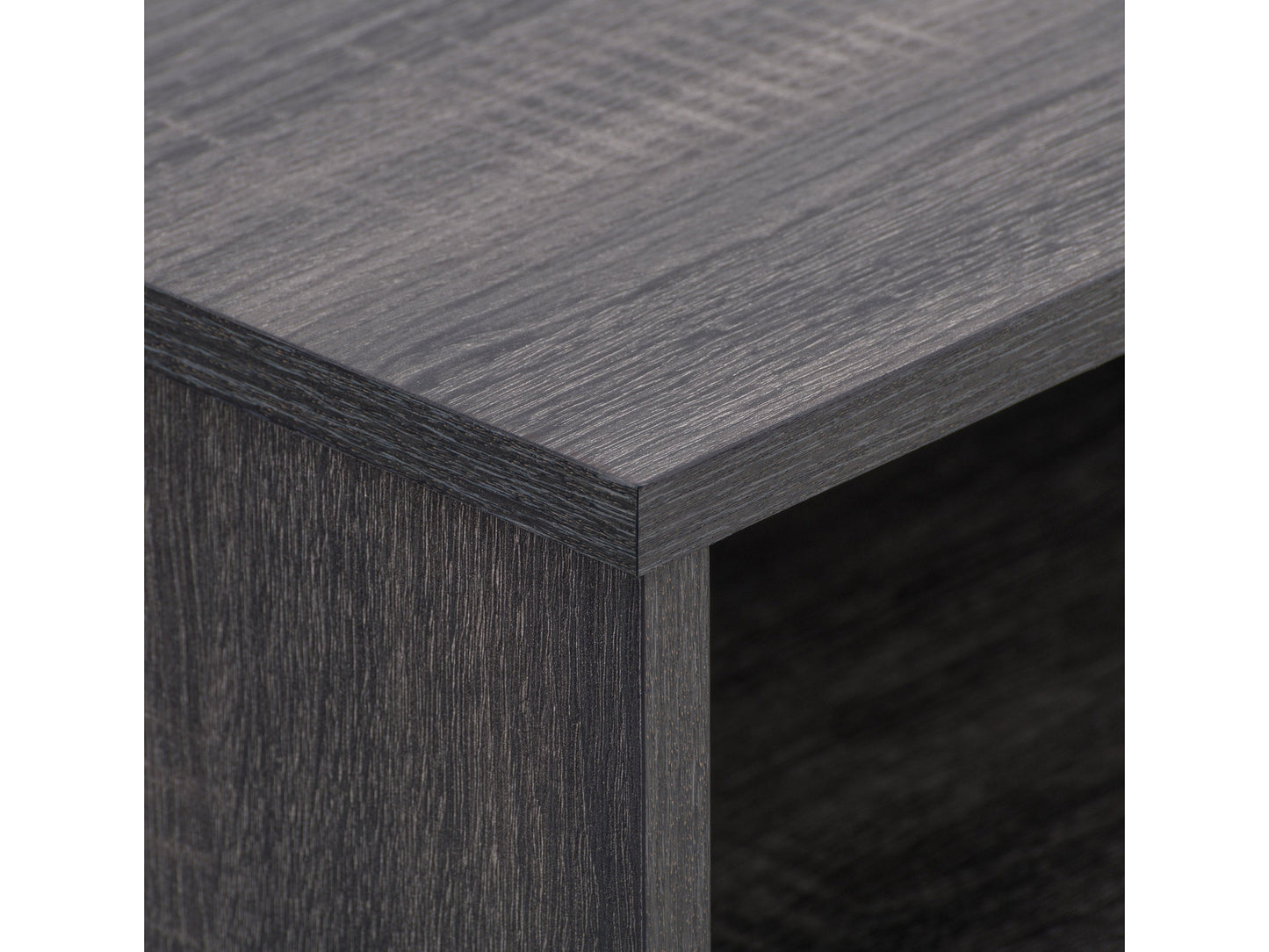 Grey modern TV stand for TVs up to 85 inches, featuring sleek lines, minimalist design, and ample storage with open shelves and cabinets. Made from durable wood with a smooth finish, perfect for contemporary living rooms.