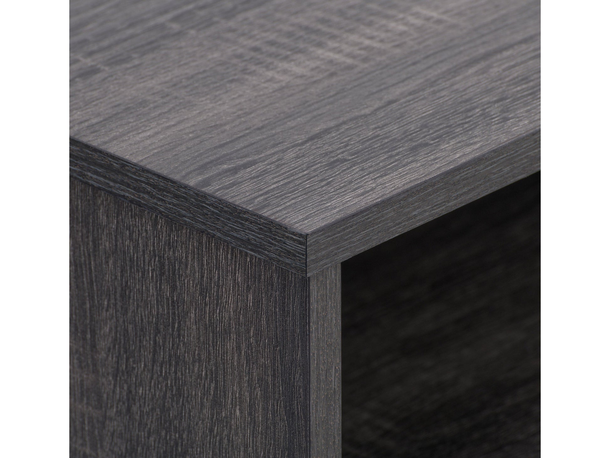 Grey modern TV stand for TVs up to 85 inches, featuring sleek lines, minimalist design, and ample storage with open shelves and cabinets. Made from durable wood with a smooth finish, perfect for contemporary living rooms.