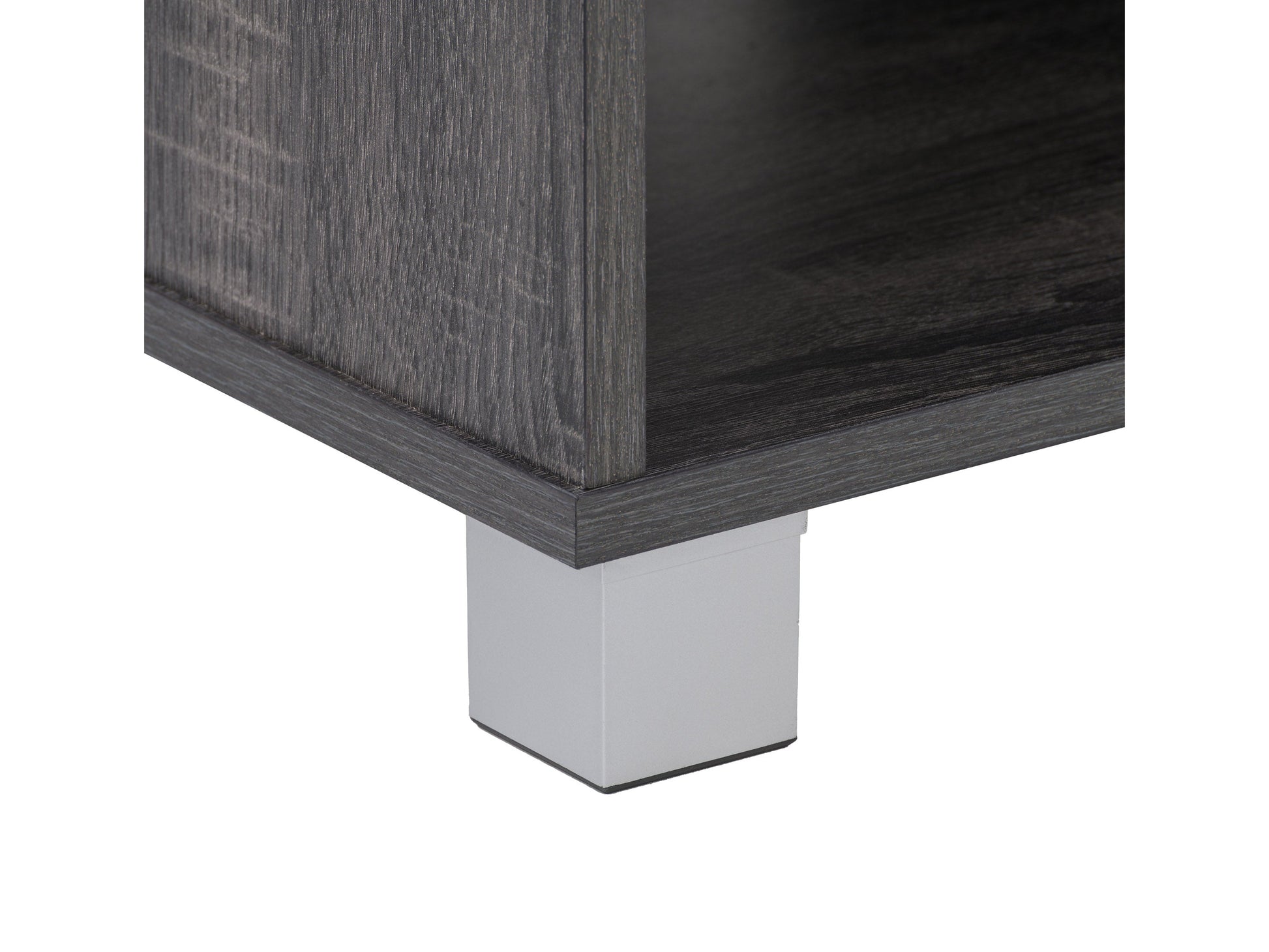Grey modern TV stand for TVs up to 85 inches, featuring sleek lines, minimalist design, and ample storage with open shelves and cabinets. Made from durable wood with a smooth finish, perfect for contemporary living rooms.