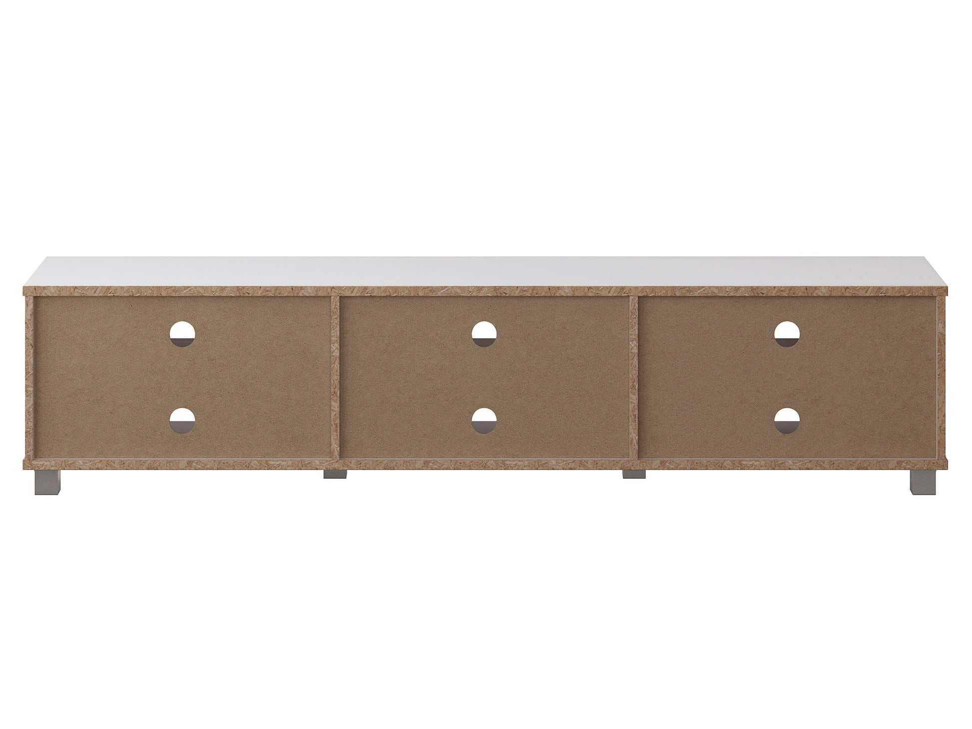 White modern TV stand for TVs up to 85 inches, featuring sleek design, clean lines, and spacious storage shelves. Made of durable materials with a glossy finish, perfect for contemporary living rooms.