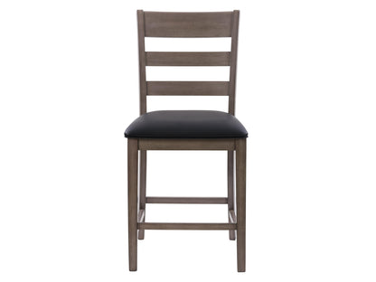 Set of 2 counter height dining chairs with cushioned seats, featuring a sleek black metal frame and beige fabric upholstery. Ideal for modern dining spaces and kitchen islands.