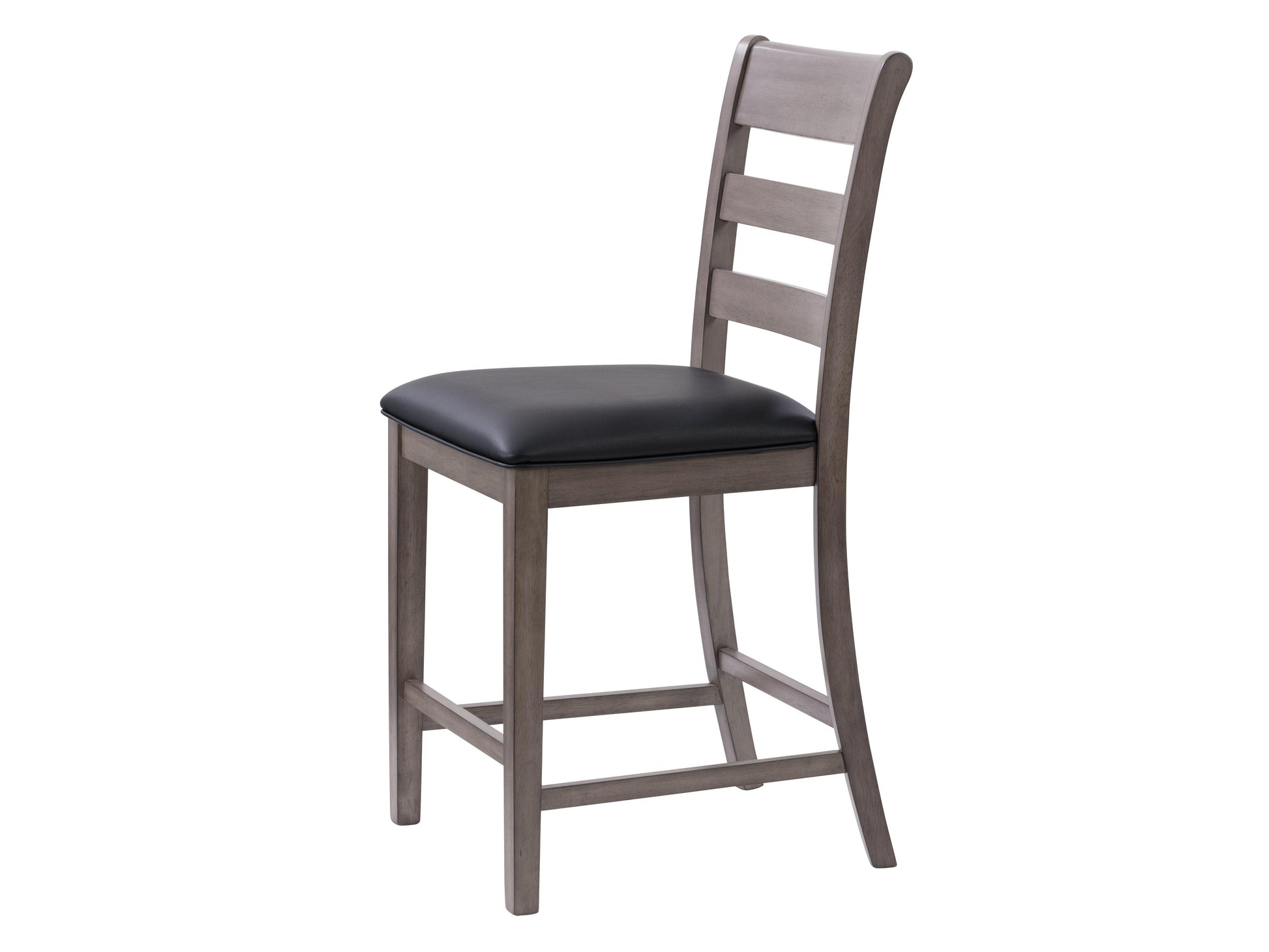 Modern counter height dining chairs set of 2, featuring sleek black metal frames, cushioned seats with grey fabric upholstery, and ergonomic backrests for comfort and style in dining or kitchen spaces.