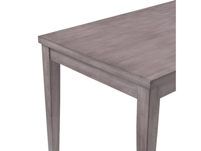 Counter height grey wood dining table with a smooth rectangular top, sturdy wooden legs, and a modern minimalist design. Perfect for contemporary dining spaces.