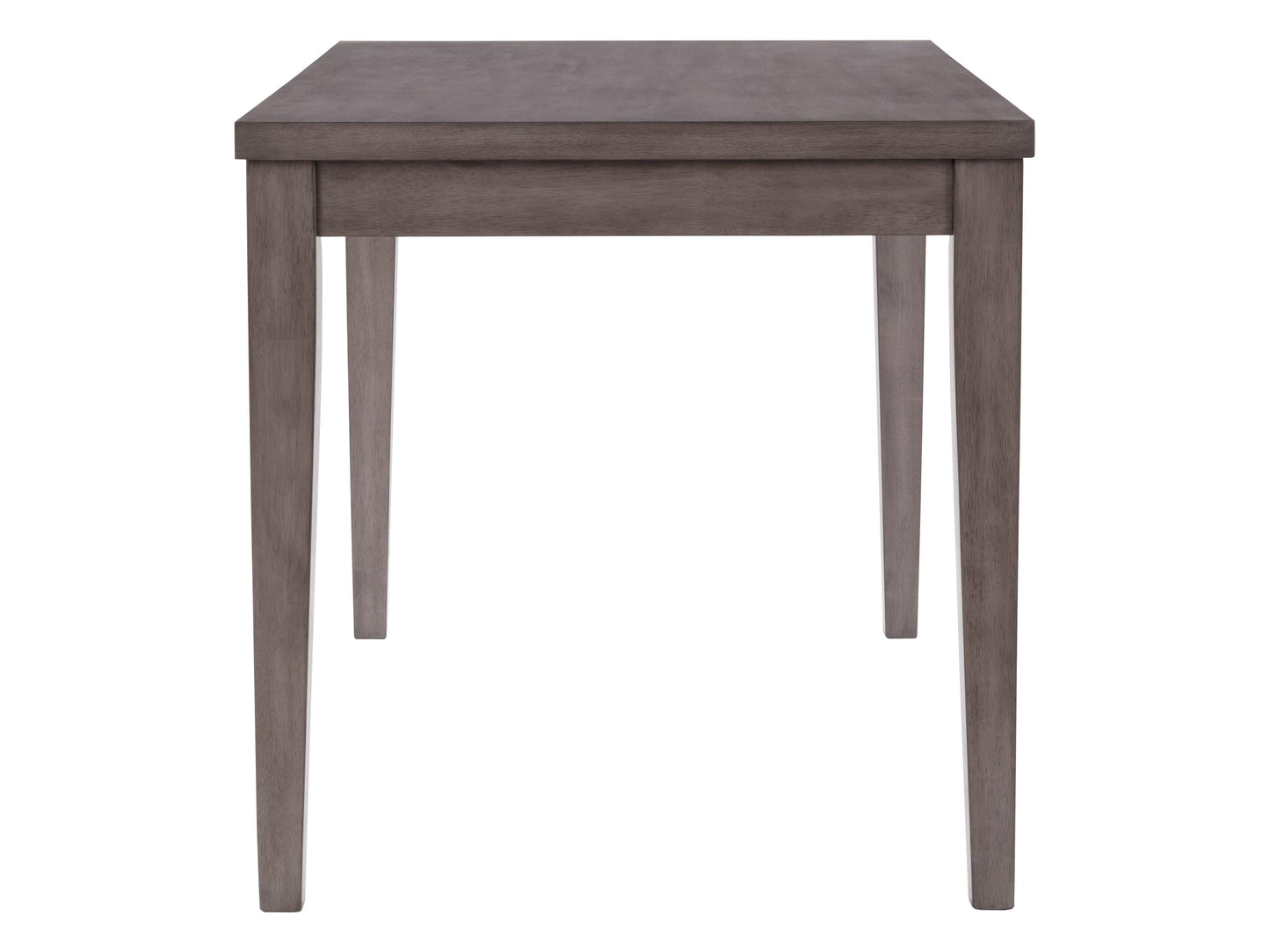 Grey wood counter height dining table with sleek rectangular design, smooth finish, and sturdy legs. Perfect for modern dining rooms or kitchen spaces, offering a contemporary look with durable construction.