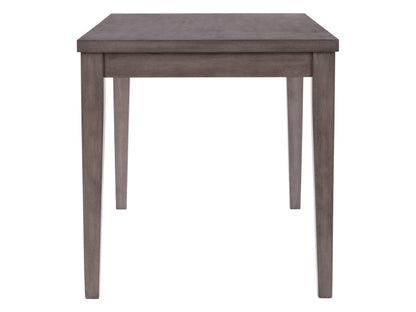 Grey wood counter height dining table with sleek rectangular design, smooth finish, and sturdy legs. Perfect for modern dining rooms or kitchen spaces, offering a contemporary look with durable construction.