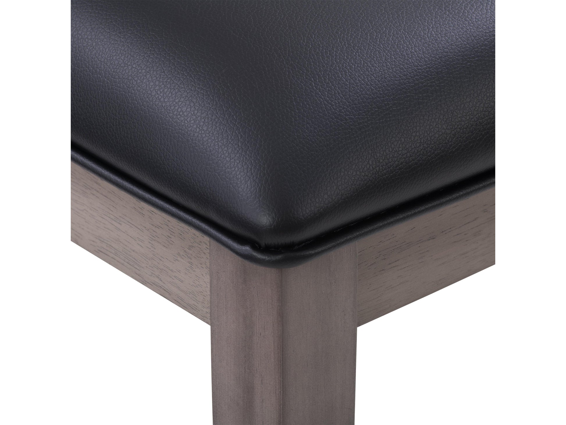 Set of two grey wood dining chairs with cushioned seats, featuring a sleek, modern design and sturdy construction, perfect for contemporary dining rooms.