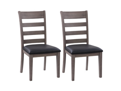 Set of 2 grey wood dining chairs with cushioned seats, featuring a sleek, modern design and sturdy wooden legs, perfect for contemporary dining rooms.