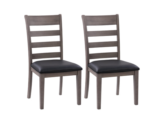 Set of 2 grey wood dining chairs with cushioned seats, featuring a sleek, modern design and sturdy wooden legs, perfect for contemporary dining rooms.