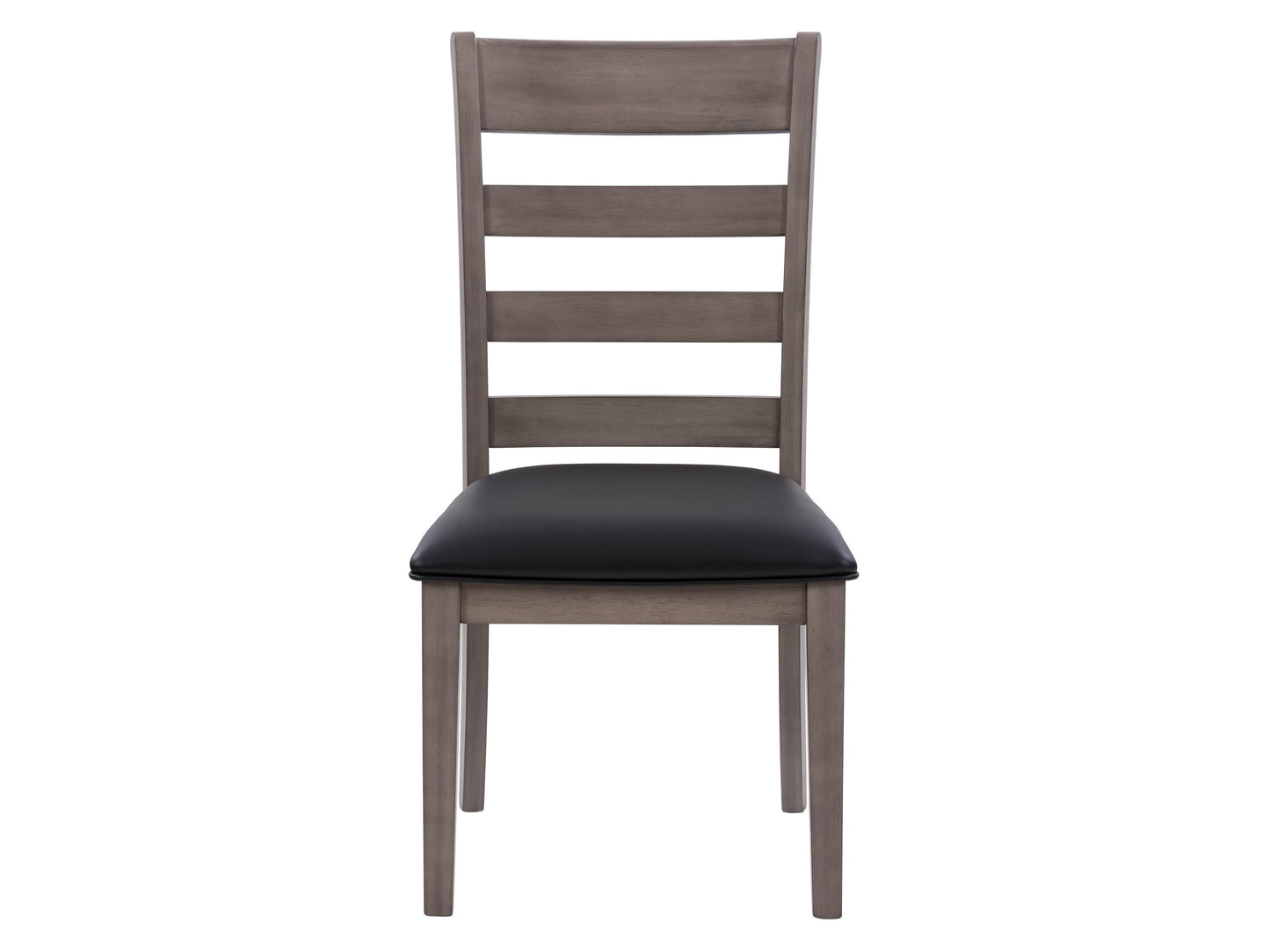 Set of 2 grey wood dining chairs with cushioned seats, featuring sleek tapered legs, a slatted backrest, and a smooth finish. Ideal for modern dining rooms and kitchens, offering both comfort and style.