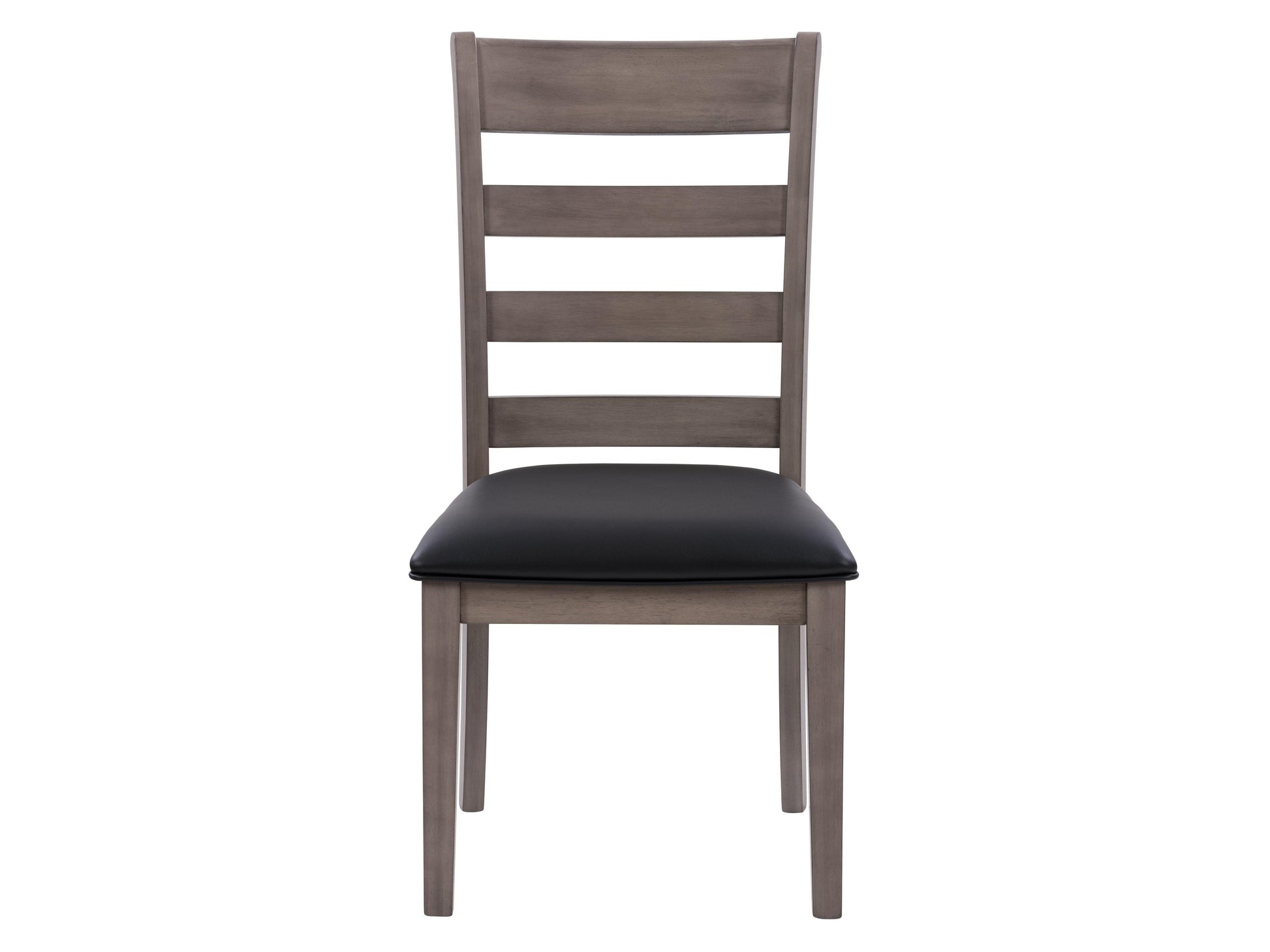 Set of 2 grey wood dining chairs with cushioned seats, featuring sleek tapered legs, a slatted backrest, and a smooth finish. Ideal for modern dining rooms and kitchens, offering both comfort and style.