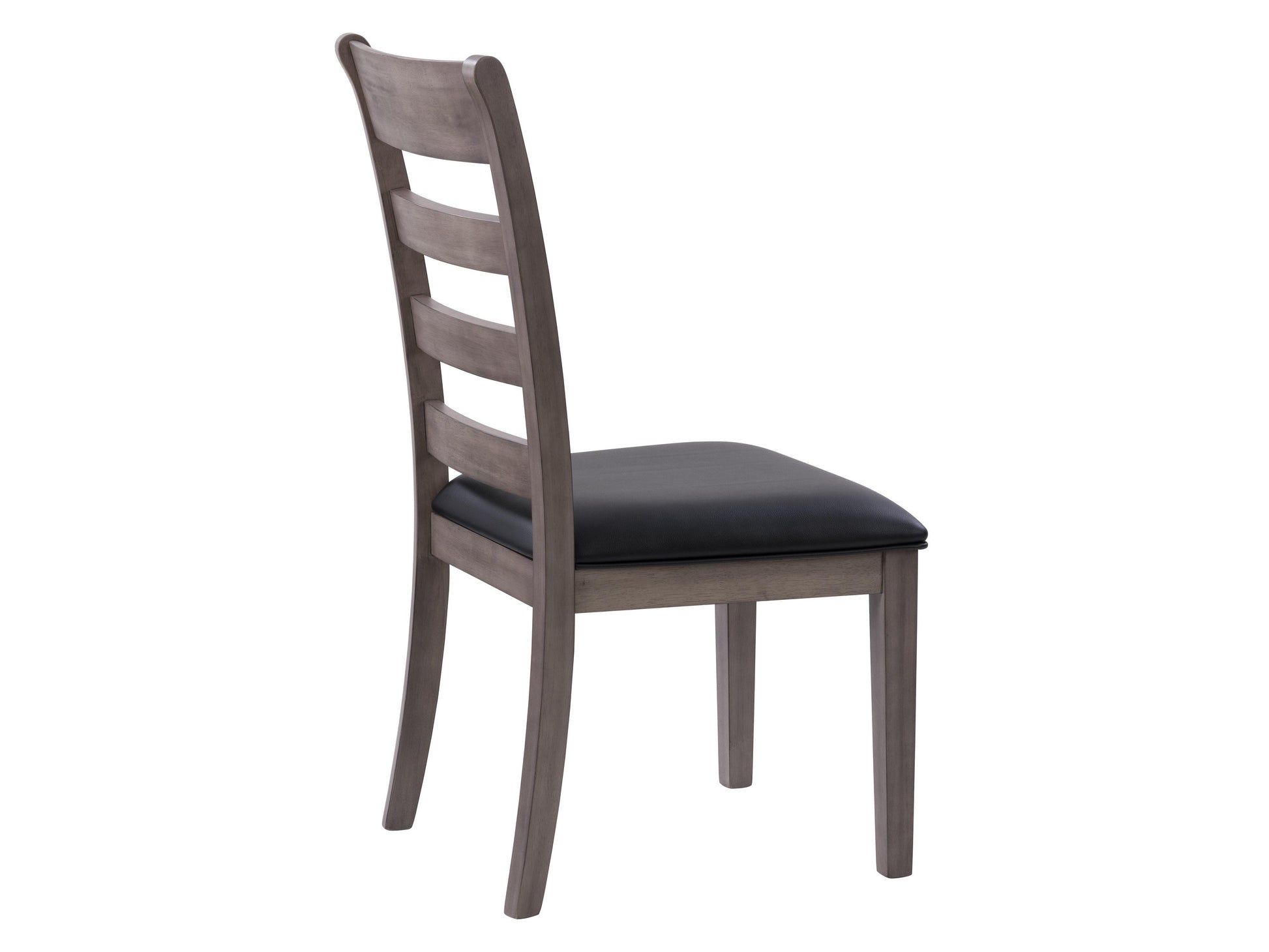 Set of 2 grey wood dining chairs with cushioned seats, featuring a sleek, modern design and sturdy construction; perfect for contemporary dining rooms.