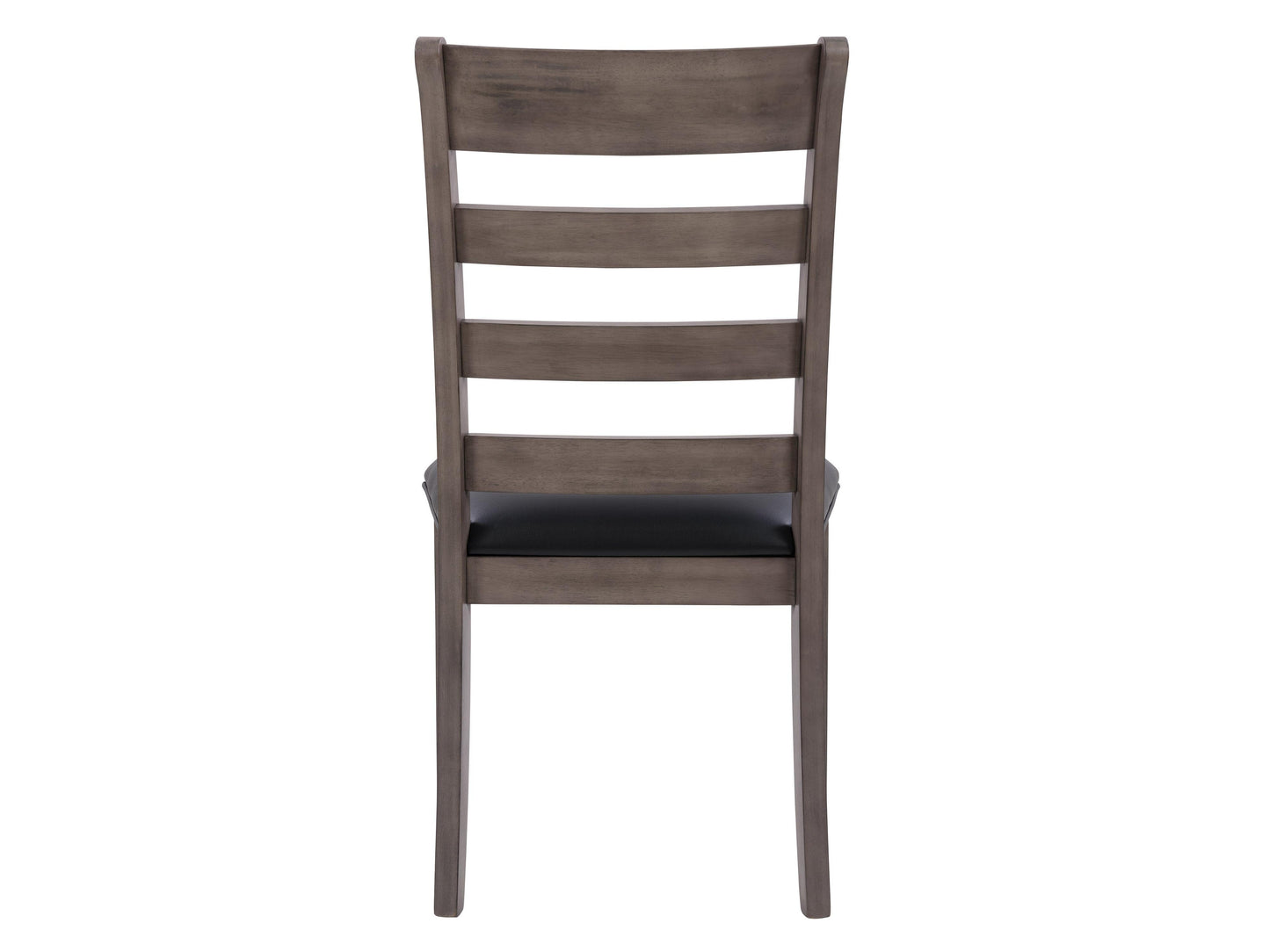 Set of 2 grey wood dining chairs with cushioned seats, featuring a sleek, modern design with slatted backs, perfect for contemporary dining rooms.