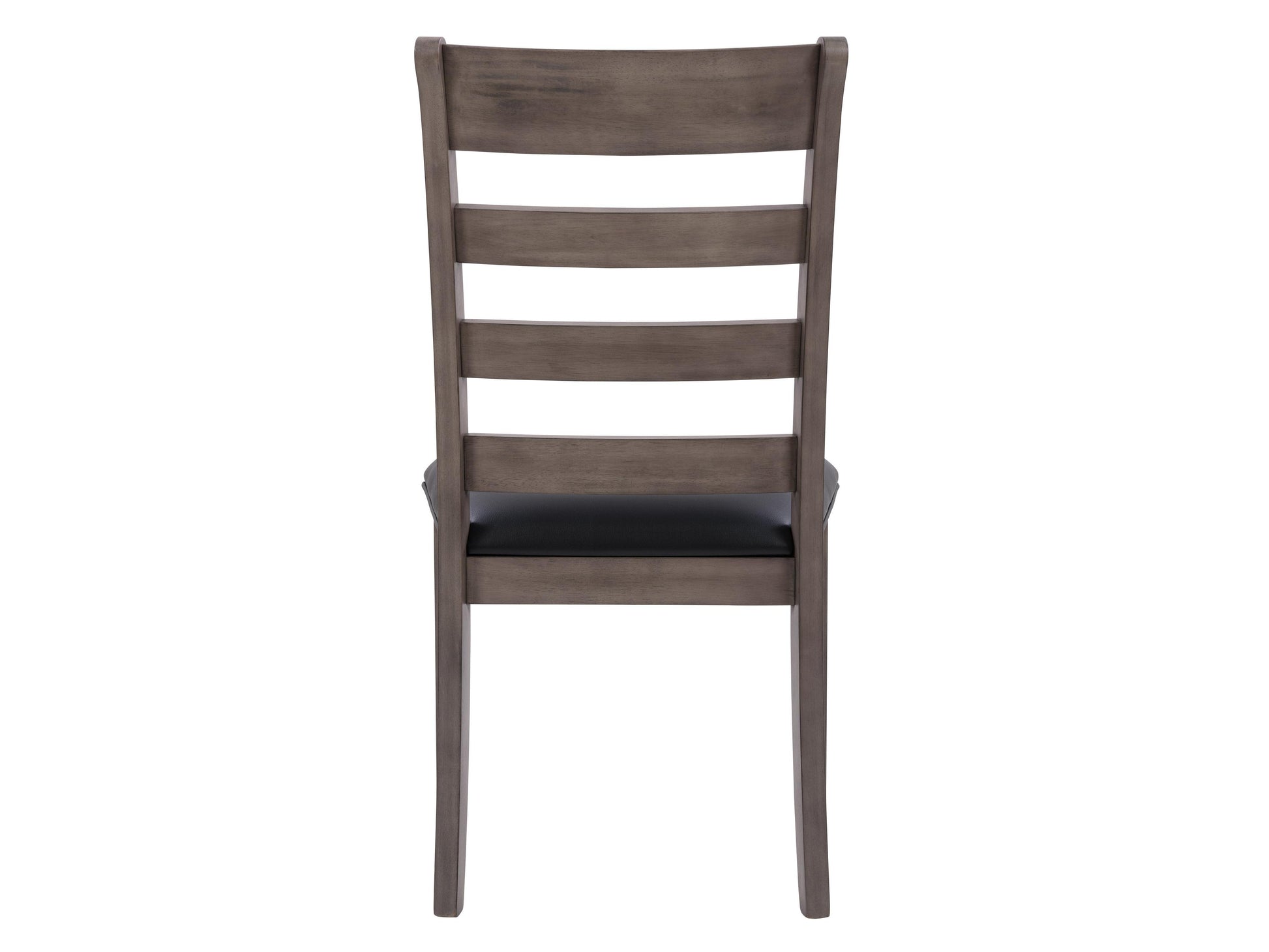 Set of 2 grey wood dining chairs with cushioned seats, featuring a sleek, modern design with slatted backs, perfect for contemporary dining rooms.