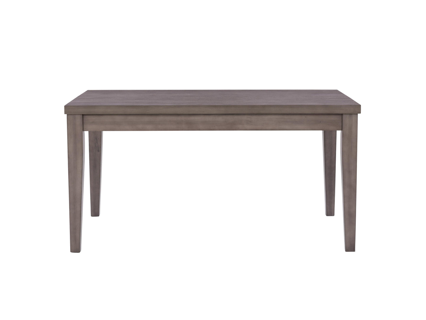 Rustic wooden dining table with natural finish, rectangular shape, and sturdy metal legs. Ideal for modern farmhouse decor, this table comfortably seats six and features a smooth, polished surface.