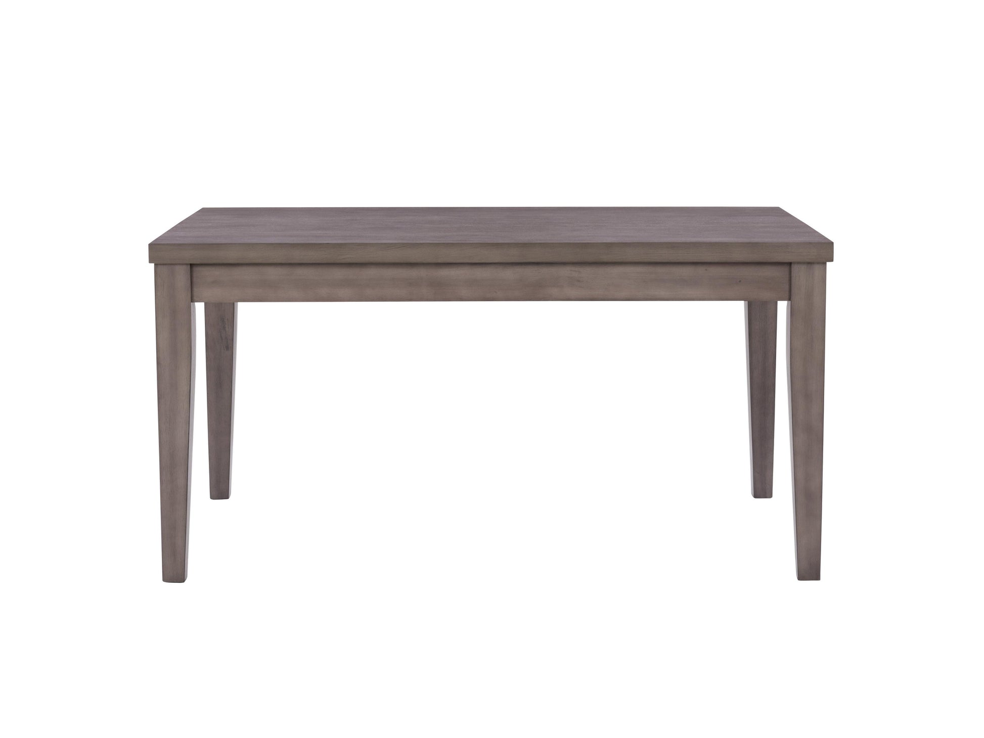 Rustic wooden dining table with natural finish, rectangular shape, and sturdy metal legs. Ideal for modern farmhouse decor, this table comfortably seats six and features a smooth, polished surface.