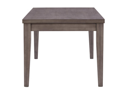 Modern wooden dining table with sleek, dark walnut finish, featuring a rectangular top and sturdy, minimalist black metal legs, perfect for contemporary dining rooms and kitchen spaces.