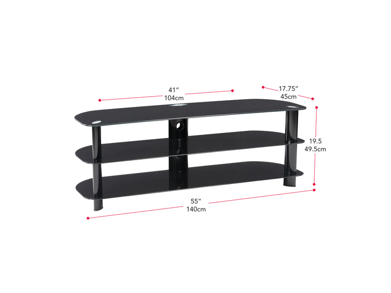 black Glass TV Stand for TVs up to 65" Laguna Collection measurements diagram by CorLiving