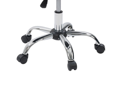 Dark grey armless task chair featuring a cushioned seat and backrest with sleek, modern design, perfect for office use. Upholstered in durable fabric, supported by a sturdy metal base with smooth-rolling casters.