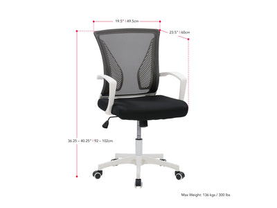 black Mesh Task Chair Cooper Collection measurements diagram by CorLiving#color_cooper-black-on-white