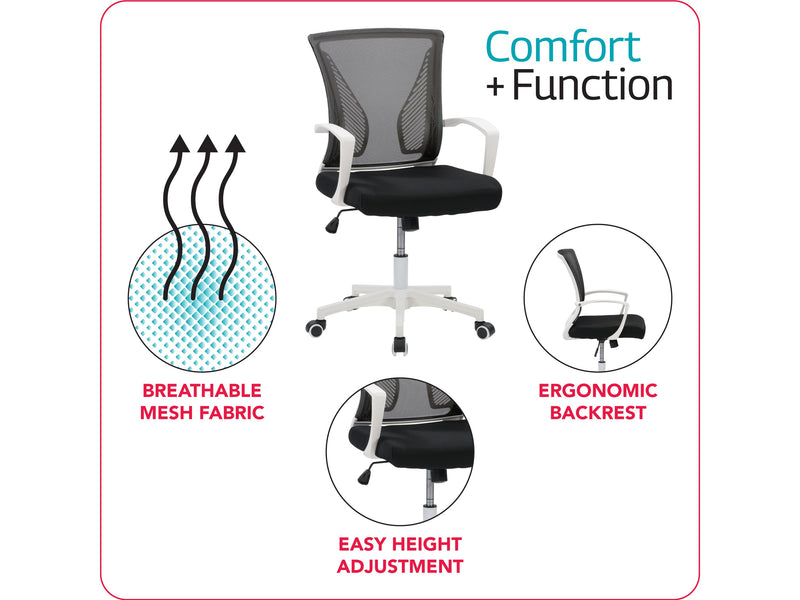 black Mesh Task Chair Cooper Collection infographic by CorLiving