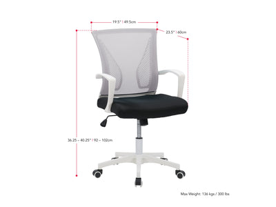 grey and black Mesh Task Chair Cooper Collection measurements diagram by CorLiving#color_cooper-grey-on-white