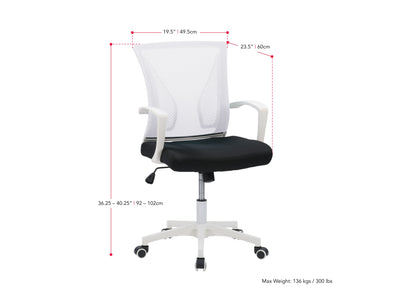 white and black Mesh Task Chair Cooper Collection measurements diagram by CorLiving#color_cooper-white-on-white