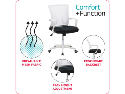 white and black Mesh Task Chair Cooper Collection infographic by CorLiving#color_cooper-white-on-white
