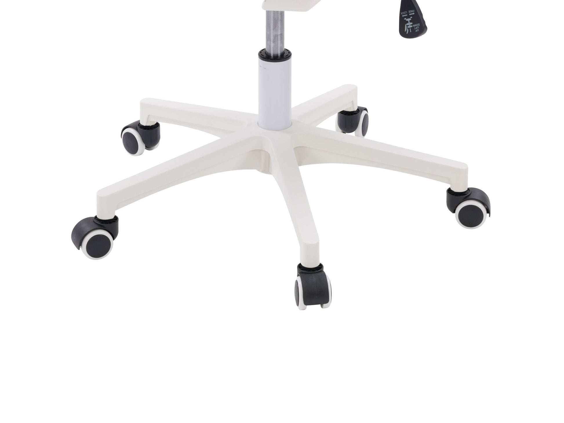 Teal mesh task chair with ergonomic design, white frame, adjustable armrests, lumbar support, and swivel base. Ideal for office use.