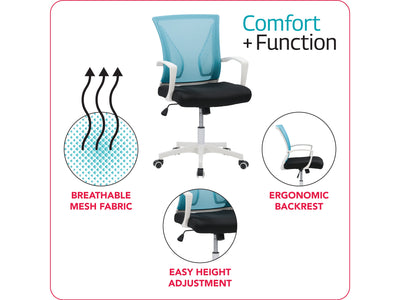 teal and black Mesh Task Chair Cooper Collection infographic by CorLiving#color_cooper-teal-on-white