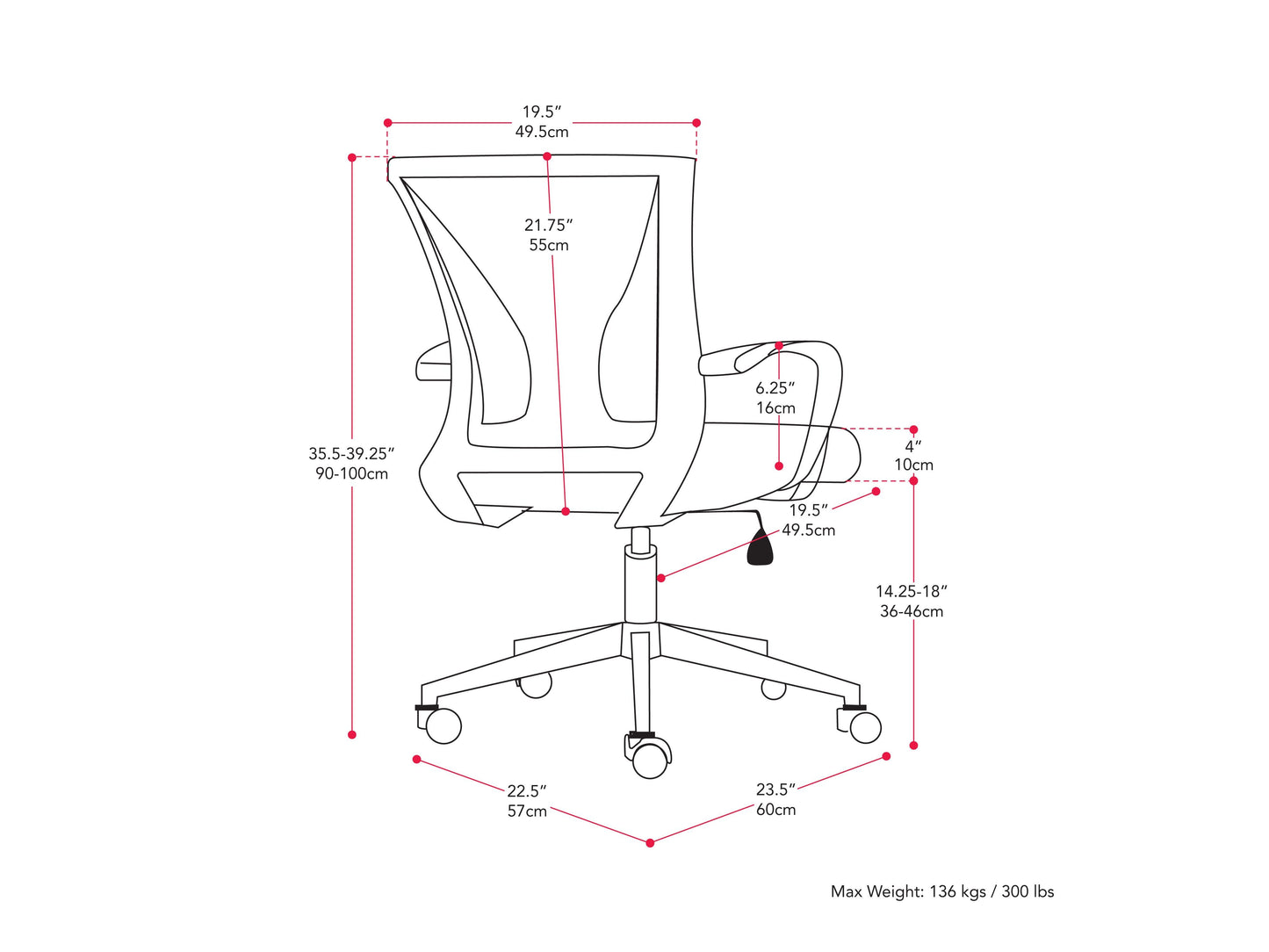 Purple and black mesh task chair with ergonomic design, adjustable height, lumbar support, and padded armrests, perfect for office use.