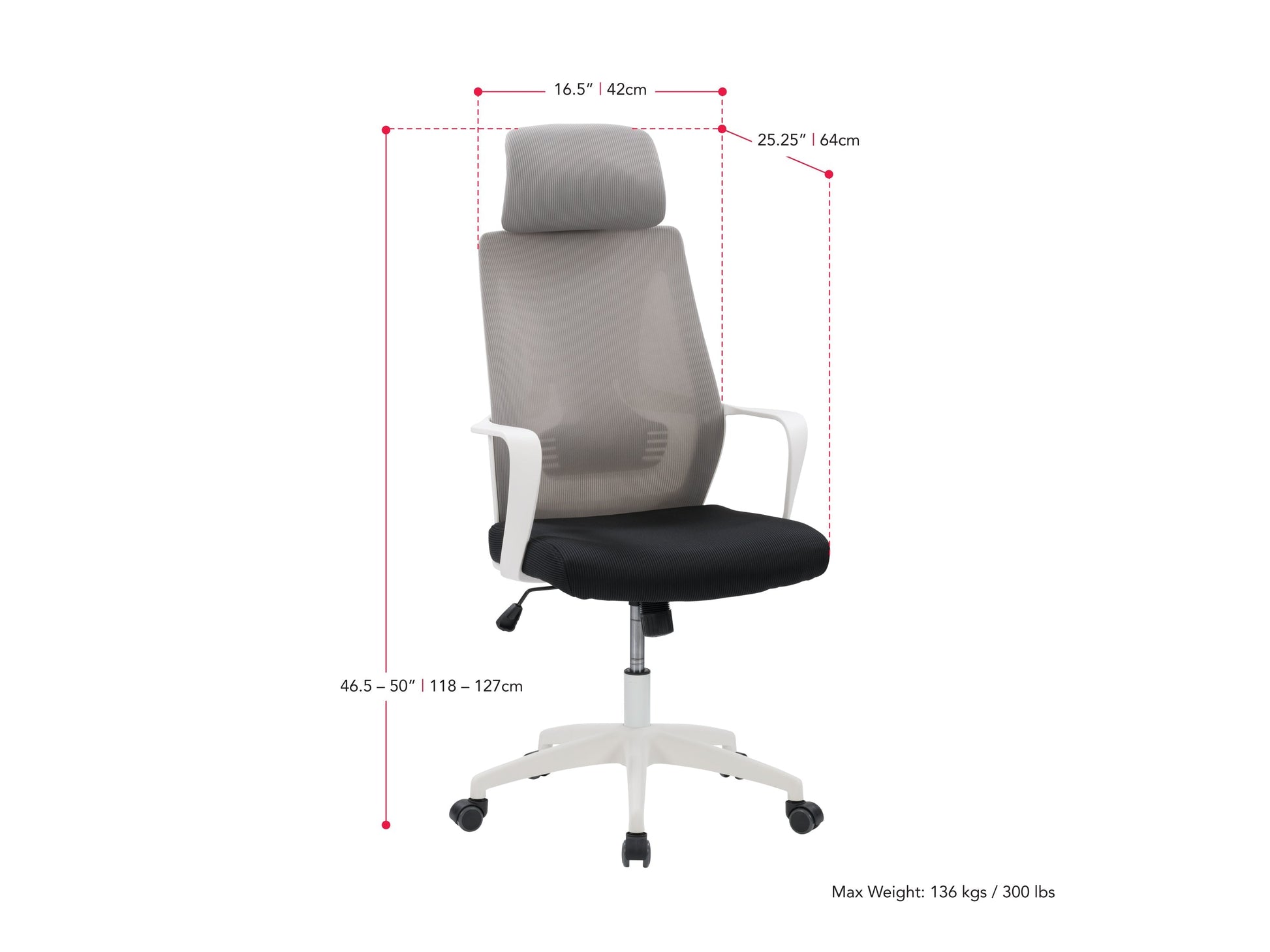Grey and black high back office chair with ergonomic design, mesh backrest, cushioned seat, adjustable armrests, and swivel base. Perfect for home office or workspace, offering comfort and support.