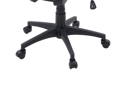 Blue mesh office chair with ergonomic design, adjustable armrests, lumbar support, and a swivel base. Ideal for home or office use, providing comfort and breathability with a modern aesthetic.